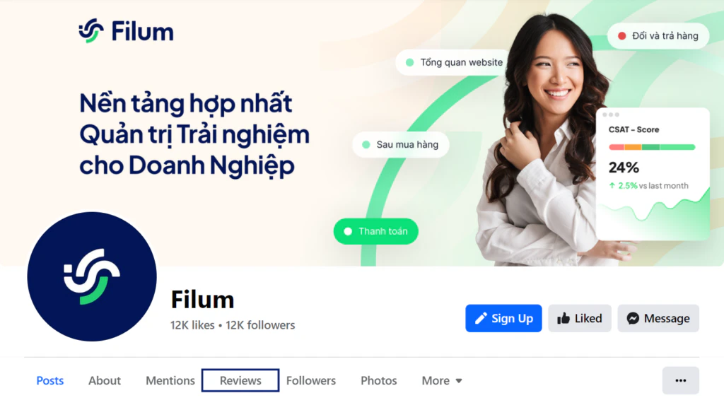 Người dùng có thể để lại đánh giá trên trang Facebook của doanh nghiệp