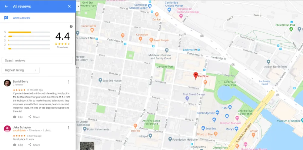 Đánh giá của người dùng về một địa điểm thông qua Google Review