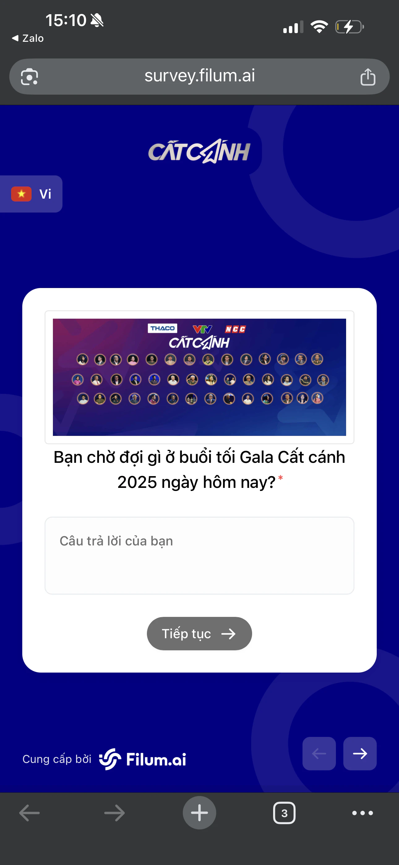 Survey mobile — câu hỏi Gala Cất Cánh 2025
